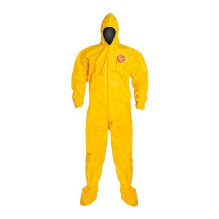 Dupont Standard Fit Hood. Stormflap. Elastic Wrists. Attached Socks. Storm Flap with Adhesive Closure. Yellow. LG QC122BYLLG001200